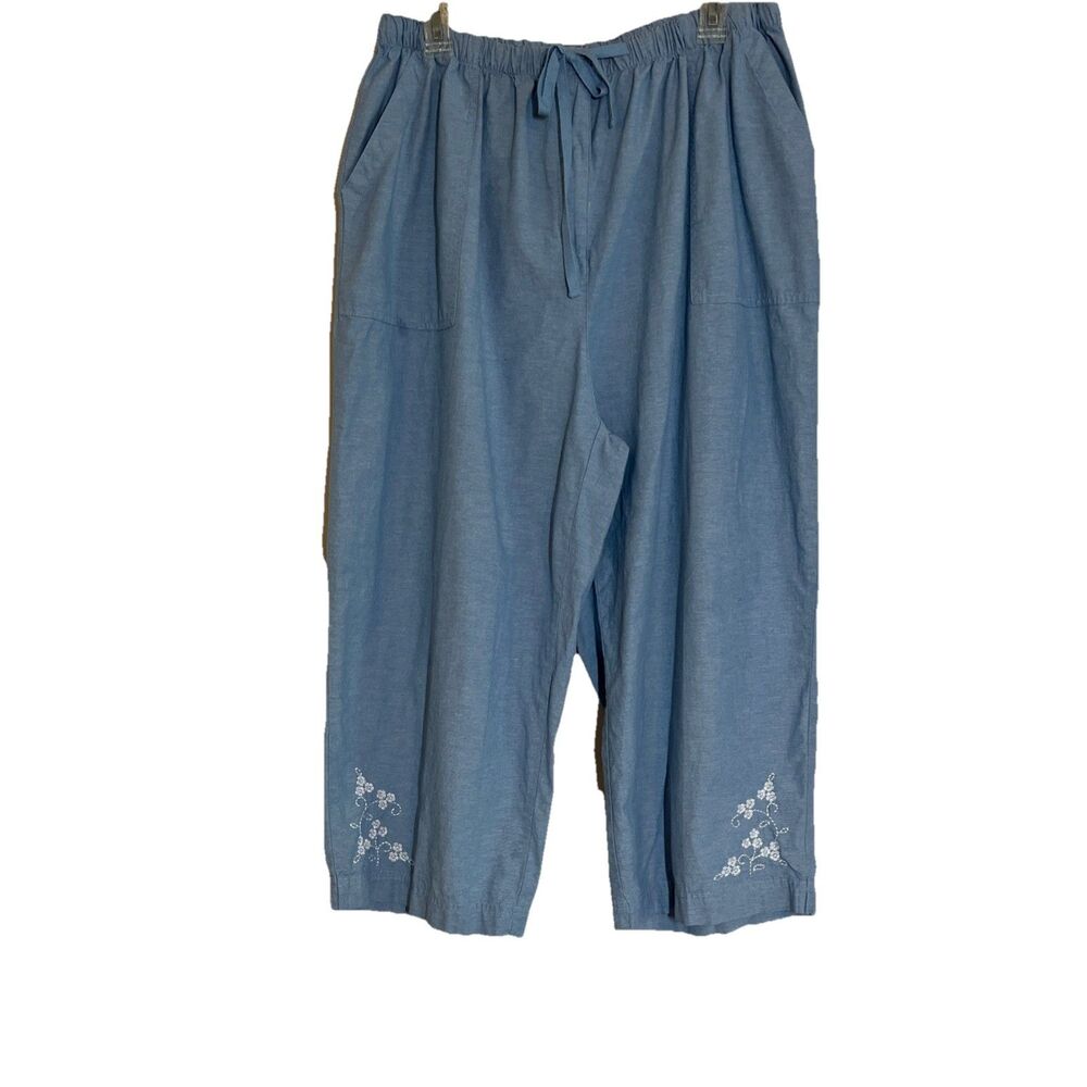 Classic Elements Capris Pants Womens 18W Blue Cotton Embroidered Floral Accent